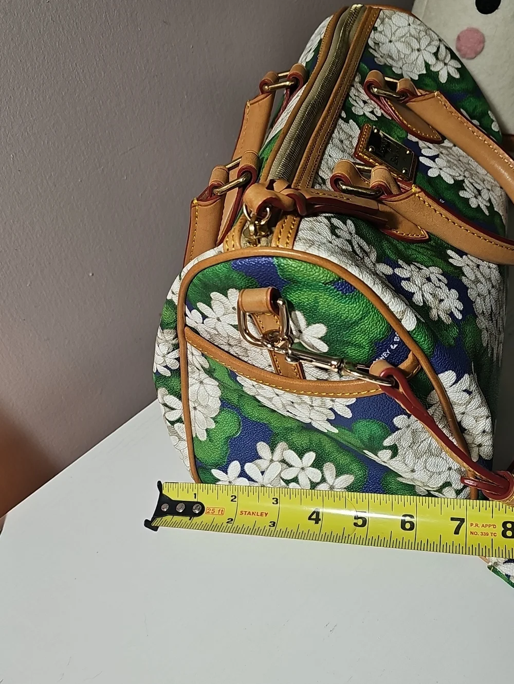Dooney & Bourke Green Hydrangea Floral Satchel W/ Coin Purse And Key Fob
